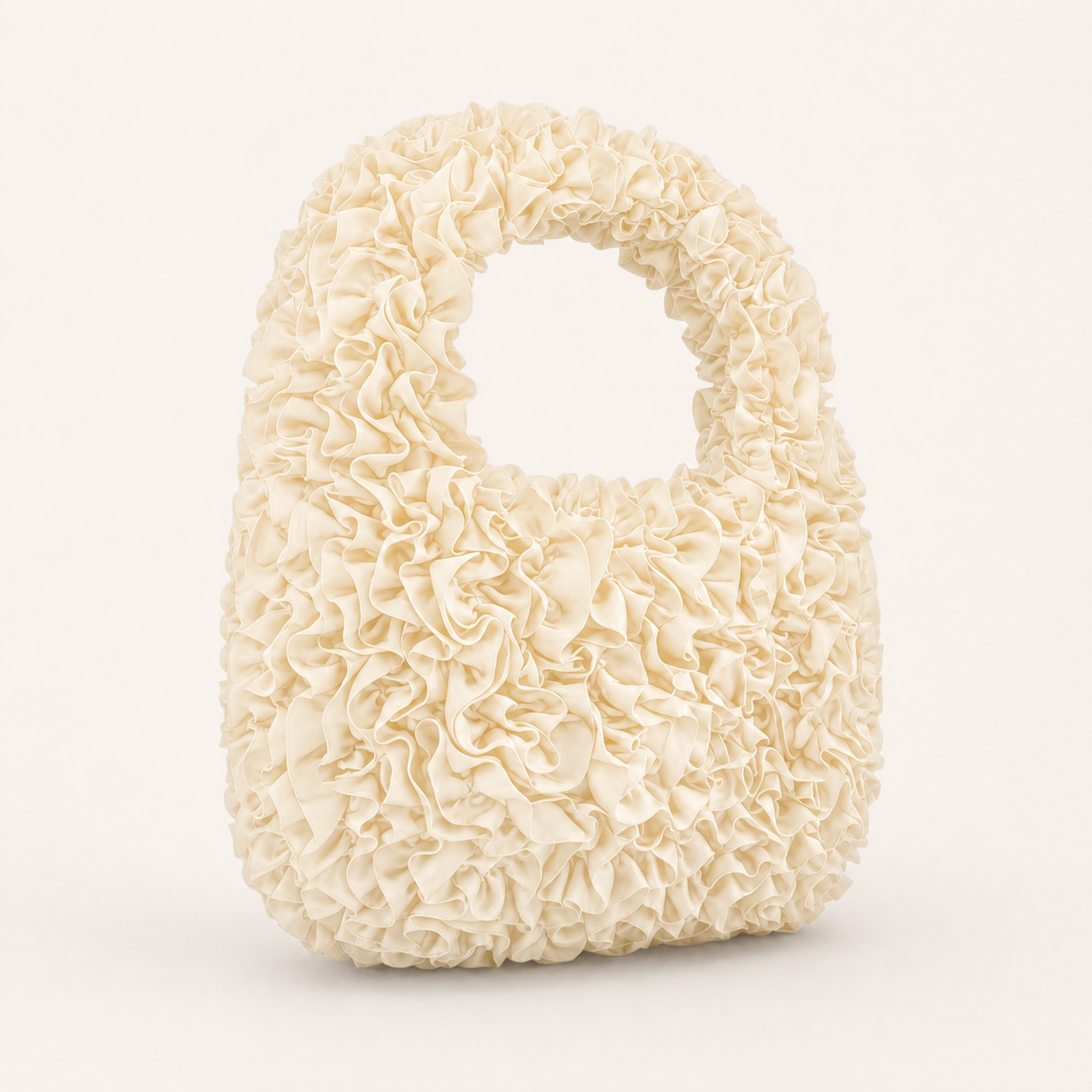 MIWA 立体荷叶边手提包，黑色款，包身层叠荷叶边设计，手提展示
